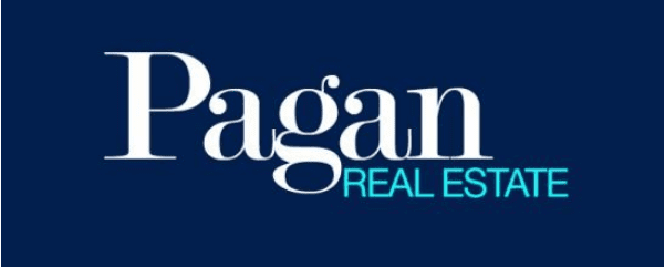 Logo for Pagan Real Estate on a dark blue background.